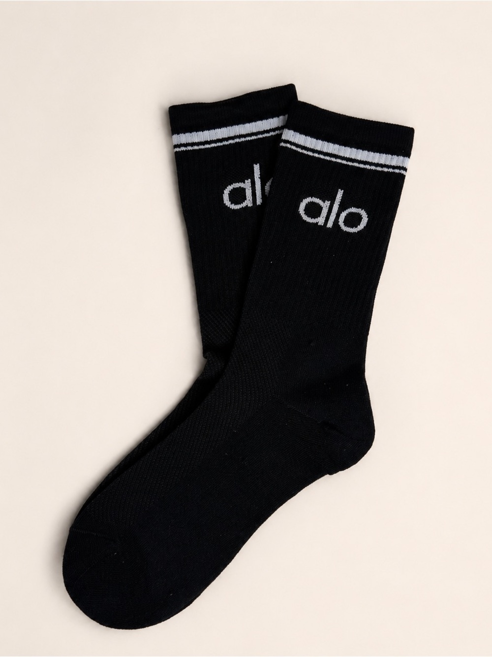ALO Yoga Unisex Throwback Socks Black White L Mid-Shin - Picture 2 of 2